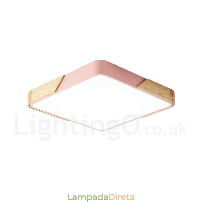 Luminária de teto quadrada de madeira multicolorida ultrafina regulável com abajur de acrílico estilo nórdico