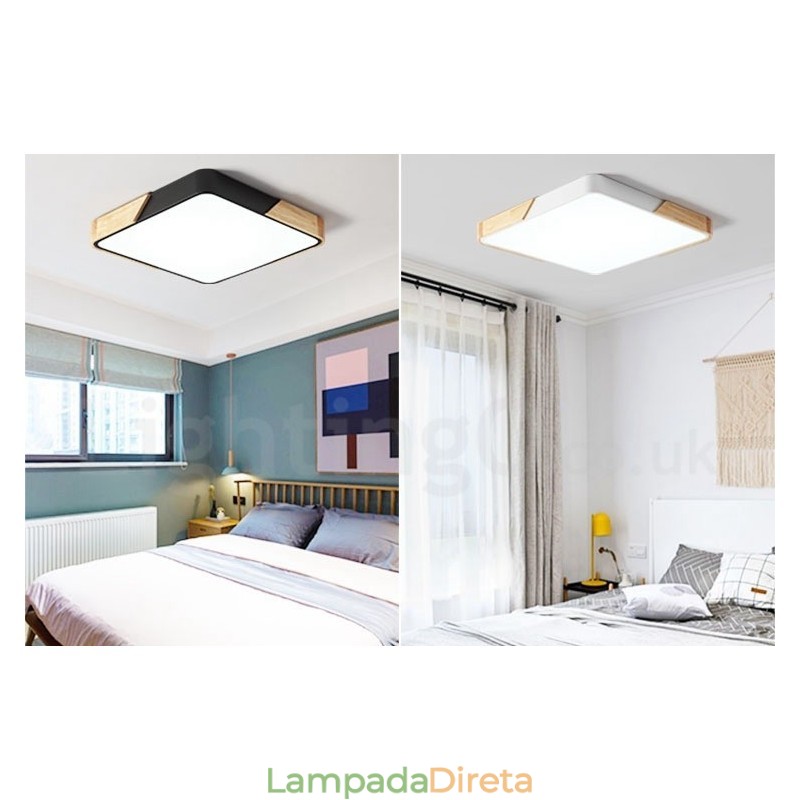 Luminária de teto quadrada de madeira multicolorida ultrafina regulável com abajur de acrílico estilo nórdico