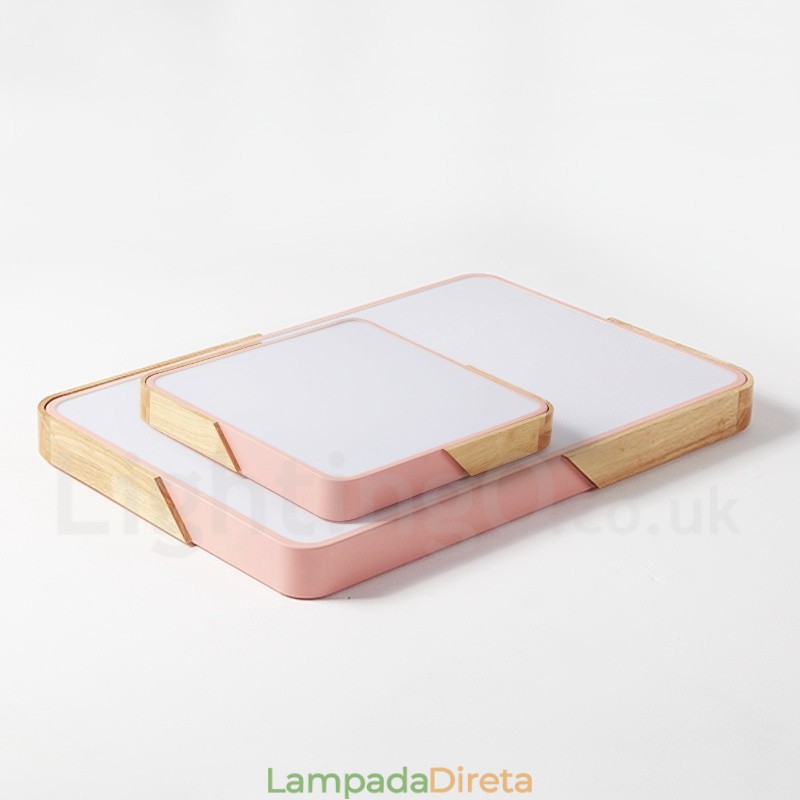 Luminária de teto quadrada de madeira multicolorida ultrafina regulável com abajur de acrílico estilo nórdico