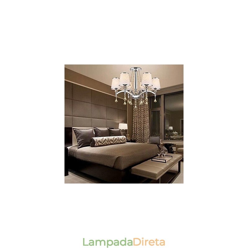 Lustre moderno contemporâneo de cristal cromado em metal