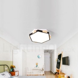 Luminária de teto de madeira hexagonal multicolorida regulável com abajur de acrílico estilo nórdico