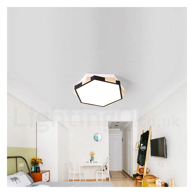 Luminária de teto de madeira hexagonal multicolorida regulável com abajur de acrílico estilo nórdico