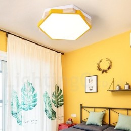 Luminária de teto de madeira hexagonal multicolorida regulável com abajur de acrílico estilo nórdico