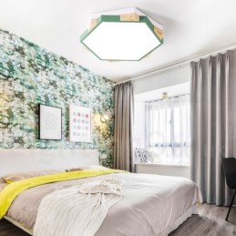 Luminária de teto de madeira hexagonal multicolorida regulável com abajur de acrílico estilo nórdico