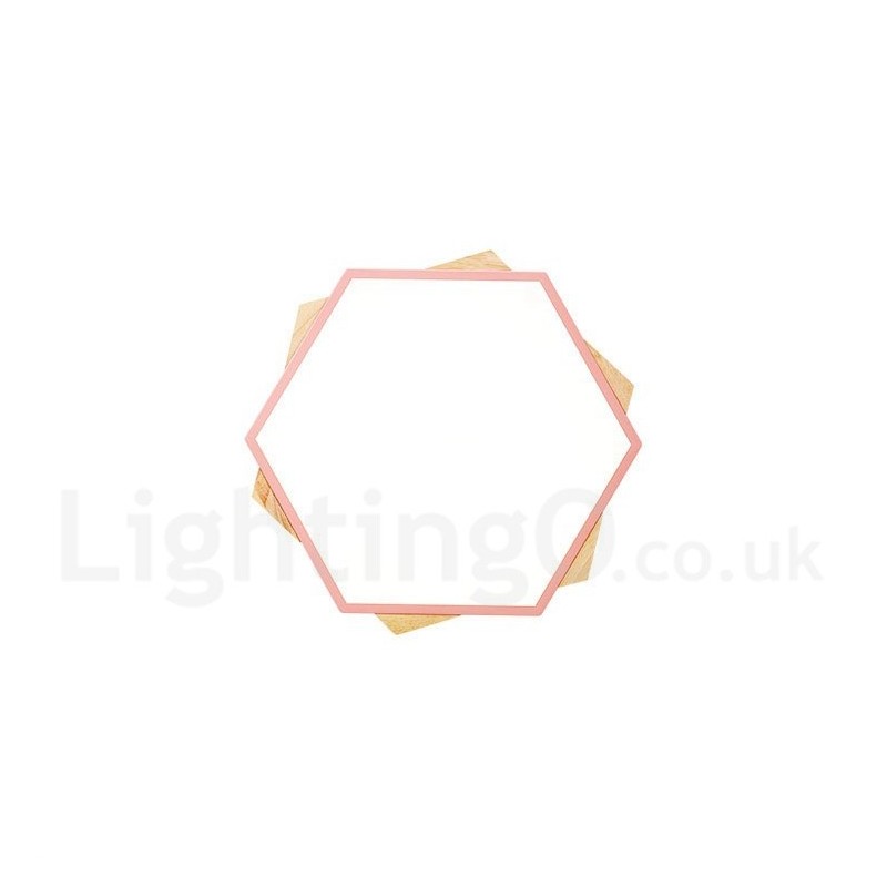 Luminária de teto de madeira hexagonal multicolorida regulável com abajur de acrílico estilo nórdico