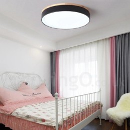 Luminária de teto circular de madeira multicolorida regulável com abajur de acrílico estilo nórdico