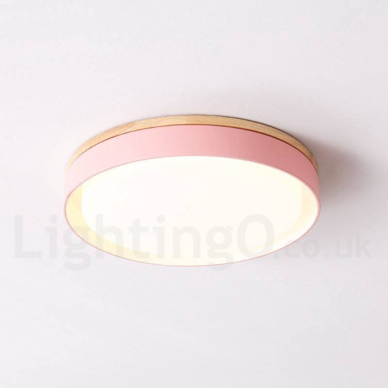 Luminária de teto circular de madeira multicolorida regulável com abajur de acrílico estilo nórdico