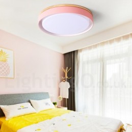 Luminária de teto circular de madeira multicolorida regulável com abajur de acrílico estilo nórdico
