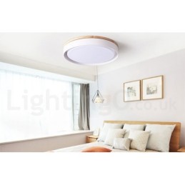 Luminária de teto circular de madeira multicolorida regulável com abajur de acrílico estilo nórdico