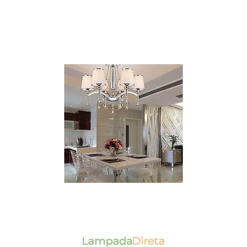 Lustre moderno contemporâneo de cristal cromado em metal
