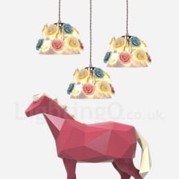 Luminária pendente de teto com flores de macaron multicoloridas e abajur de vidro