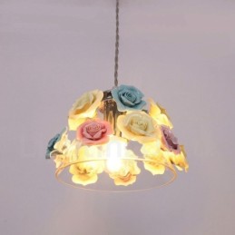 Luminária pendente de teto com flores de macaron multicoloridas e abajur de vidro