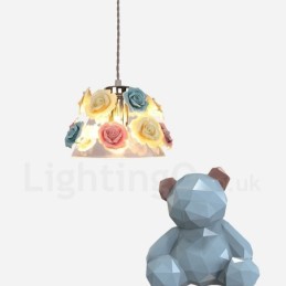 Luminária pendente de teto com flores de macaron multicoloridas e abajur de vidro