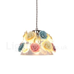 Luminária pendente de teto com flores de macaron multicoloridas e abajur de vidro