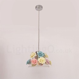 Luminária pendente de teto com flores de macaron multicoloridas e abajur de vidro