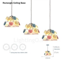 Luminária pendente de teto com flores de macaron multicoloridas e abajur de vidro