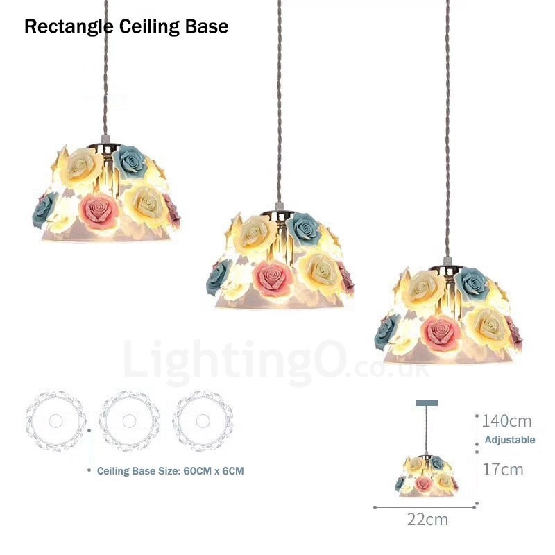 Luminária pendente de teto com flores de macaron multicoloridas e abajur de vidro