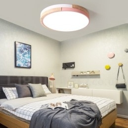 Luminária de teto redonda de madeira multicolorida regulável com abajur de acrílico estilo nórdico