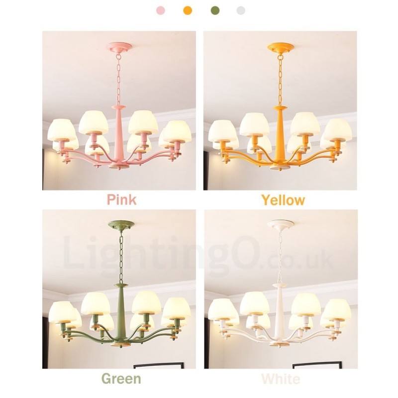 6 Luzes 8 Luzes Multi Cores Macaron Madeira Pendente Luz com Tons de Vidro Lustre Estilo Nórdico