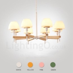6 Luzes 8 Luzes Multi Cores Macaron Madeira Pendente Luz com Tons de Vidro Lustre Estilo Nórdico