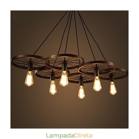 Iluminação Lustre de ferro forjado estilo loft industrial Lustre de roda de café Iluminação Lustre de ferro forjado estilo loft industrial Lustre de roda de café