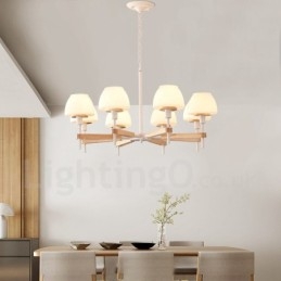 6 Luzes 8 Luzes Multi Cores Macaron Madeira Pendente Luz com Tons de Vidro Lustre Estilo Nórdico