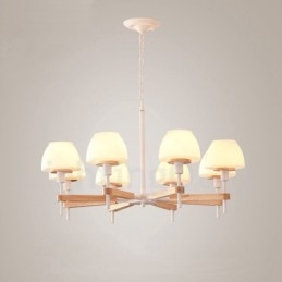 6 Luzes 8 Luzes Multi Cores Macaron Madeira Pendente Luz com Tons de Vidro Lustre Estilo Nórdico
