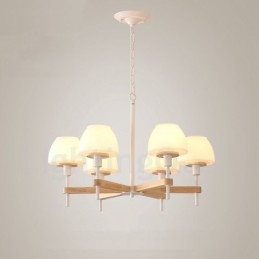 6 Luzes 8 Luzes Multi Cores Macaron Madeira Pendente Luz com Tons de Vidro Lustre Estilo Nórdico