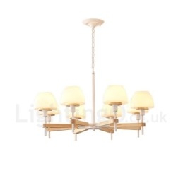 6 Luzes 8 Luzes Multi Cores Macaron Madeira Pendente Luz com Tons de Vidro Lustre Estilo Nórdico