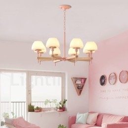 6 Luzes 8 Luzes Multi Cores Macaron Madeira Pendente Luz com Tons de Vidro Lustre Estilo Nórdico