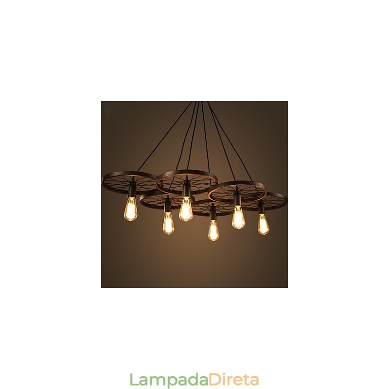 Iluminação Lustre de ferro forjado estilo loft industrial Lustre de roda de café