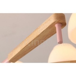 6 Luzes 8 Luzes Multi Cores Macaron Madeira Pendente Luz com Tons de Vidro Lustre Estilo Nórdico