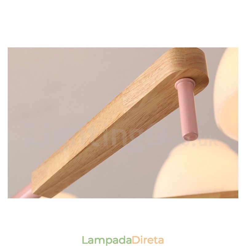 6 Luzes 8 Luzes Multi Cores Macaron Madeira Pendente Luz com Tons de Vidro Lustre Estilo Nórdico