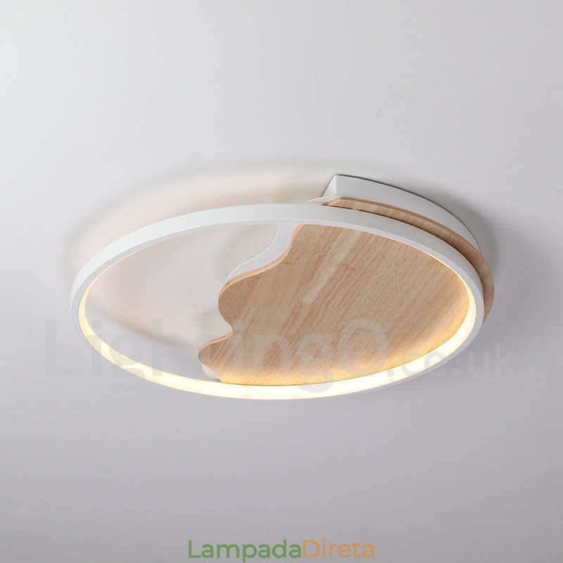 Luminária de teto redonda de madeira com nuvem branca regulável, luminária de teto ultrafina, também pode ser usada como luz de parede