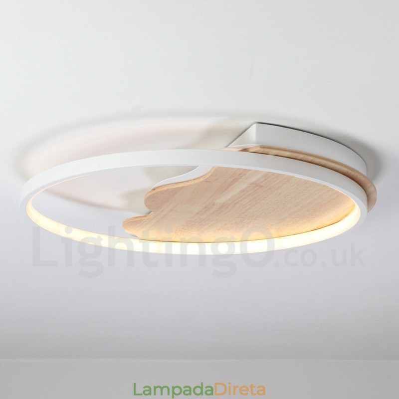 Luminária de teto redonda de madeira com nuvem branca regulável, luminária de teto ultrafina, também pode ser usada como luz de parede