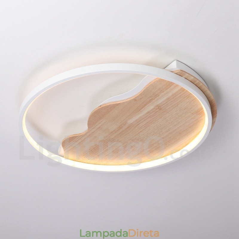 Luminária de teto redonda de madeira com nuvem branca regulável, luminária de teto ultrafina, também pode ser usada como luz de parede
