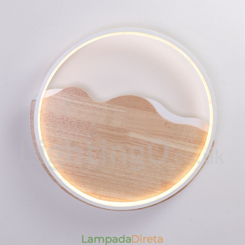 Luminária de teto redonda de madeira com nuvem branca regulável, luminária de teto ultrafina, também pode ser usada como luz de parede