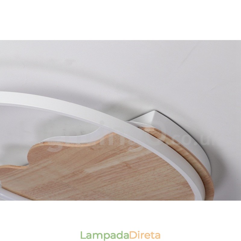 Luminária de teto redonda de madeira com nuvem branca regulável, luminária de teto ultrafina, também pode ser usada como luz de parede