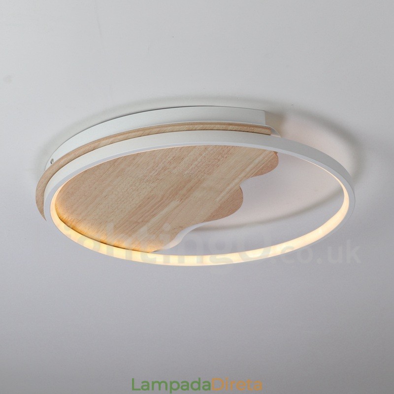 Luminária de teto redonda de madeira com nuvem branca regulável, luminária de teto ultrafina, também pode ser usada como luz de parede