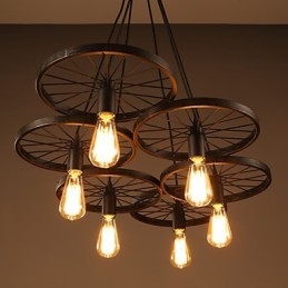 Iluminação Lustre de ferro forjado estilo loft industrial Lustre de roda de café