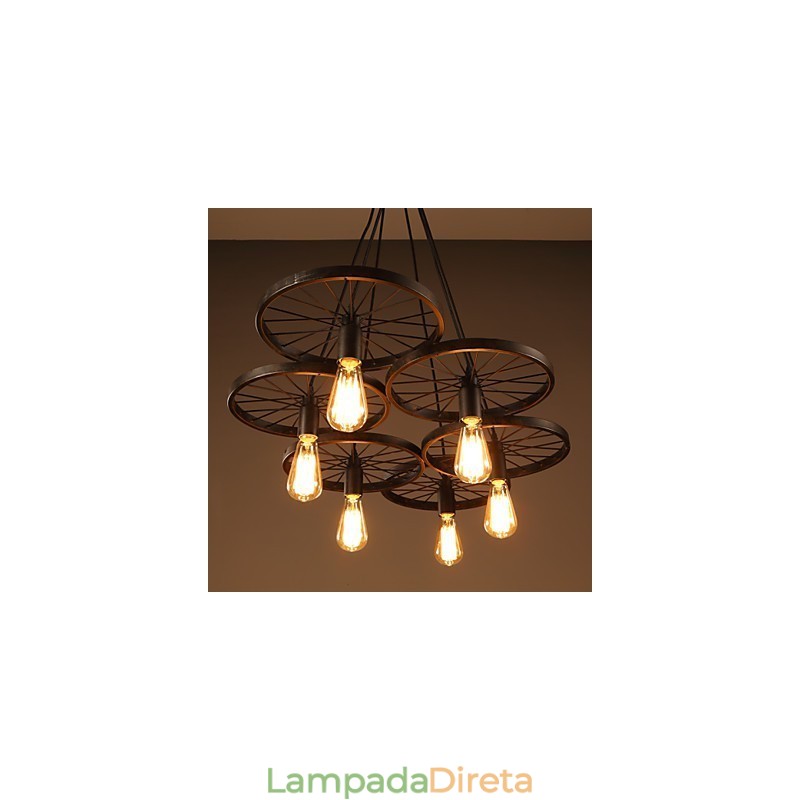 Iluminação Lustre de ferro forjado estilo loft industrial Lustre de roda de café