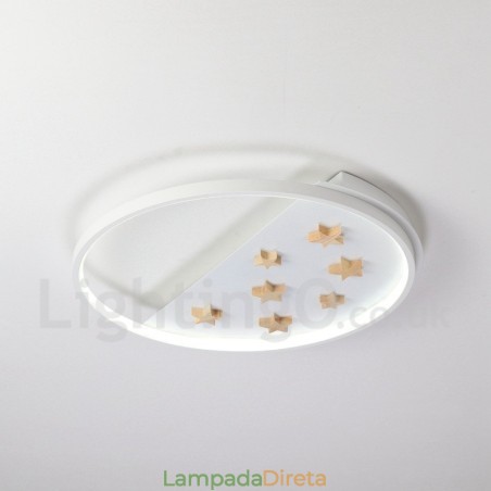 Luminária de teto redonda de madeira com estrelas brancas reguláveis, luminária de teto ultrafina também pode ser usada como luz de parede Luminária de teto redonda de madeira com estrelas brancas reguláveis, luminária de teto ultrafina também pode ser usada como luz de parede
