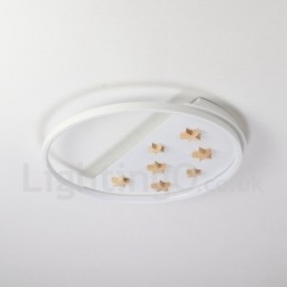 Luminária de teto redonda de madeira com estrelas brancas reguláveis, luminária de teto ultrafina também pode ser usada como luz de parede