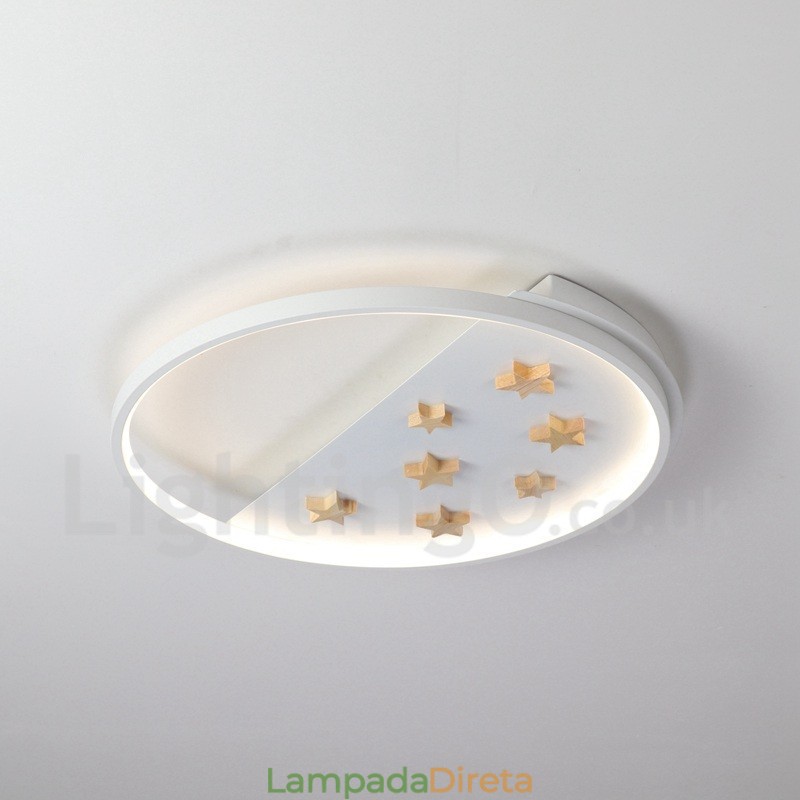 Luminária de teto redonda de madeira com estrelas brancas reguláveis, luminária de teto ultrafina também pode ser usada como luz de parede