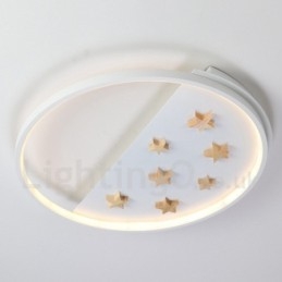 Luminária de teto redonda de madeira com estrelas brancas reguláveis, luminária de teto ultrafina também pode ser usada como luz de parede