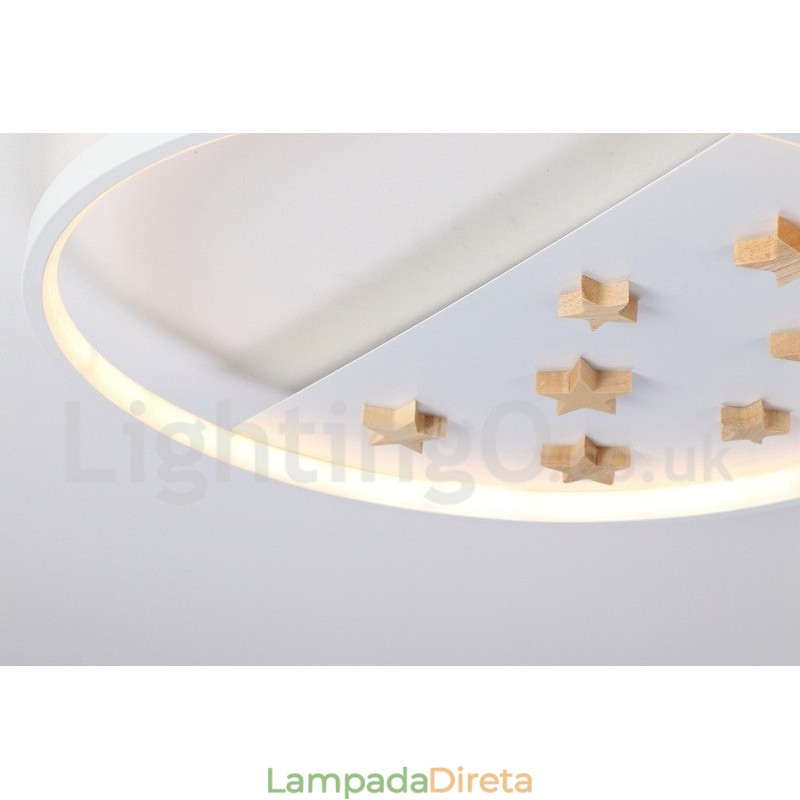 Luminária de teto redonda de madeira com estrelas brancas reguláveis, luminária de teto ultrafina também pode ser usada como luz de parede