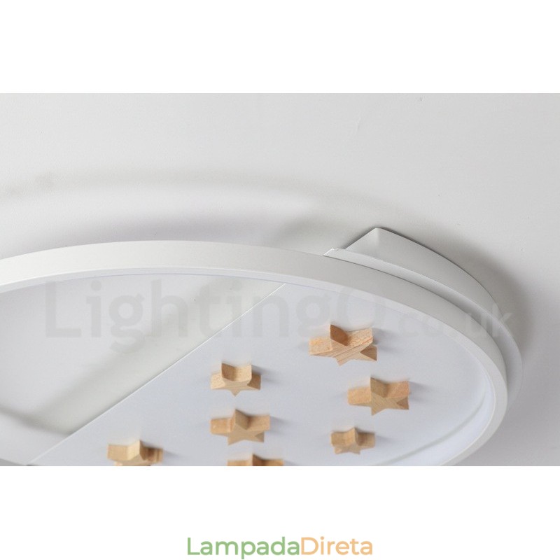 Luminária de teto redonda de madeira com estrelas brancas reguláveis, luminária de teto ultrafina também pode ser usada como luz de parede