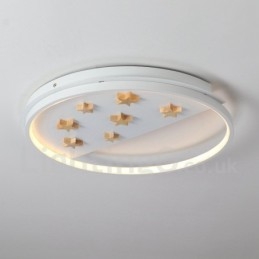 Luminária de teto redonda de madeira com estrelas brancas reguláveis, luminária de teto ultrafina também pode ser usada como luz de parede