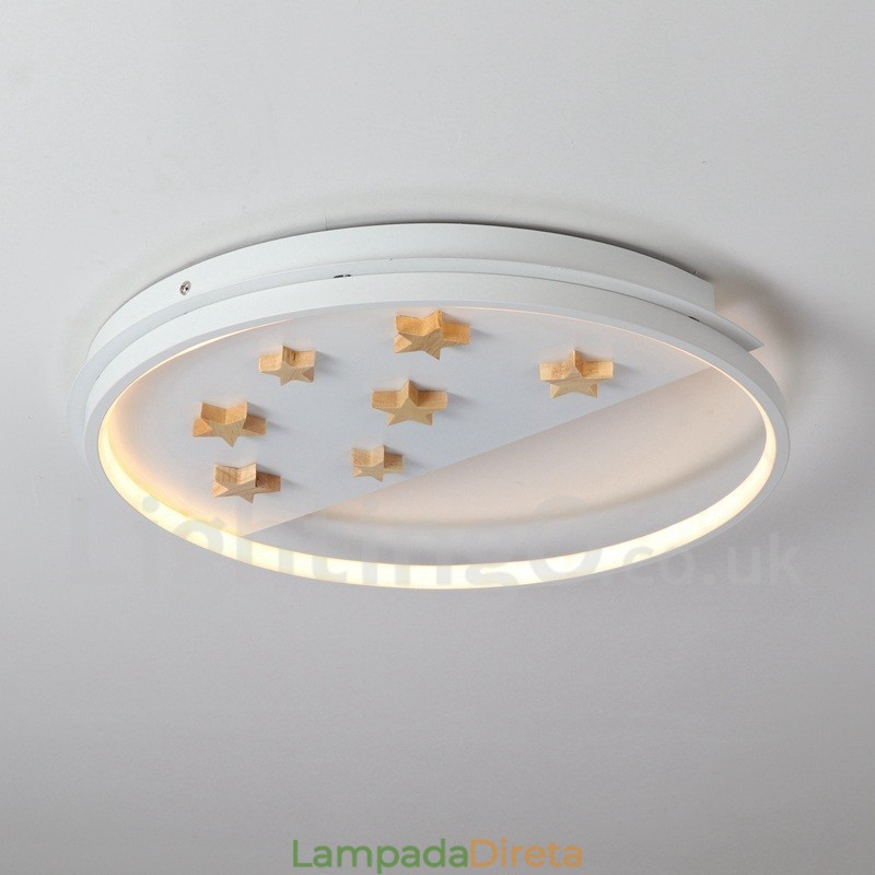 Luminária de teto redonda de madeira com estrelas brancas reguláveis, luminária de teto ultrafina também pode ser usada como luz de parede