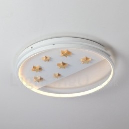 Luminária de teto redonda de madeira com estrelas brancas reguláveis, luminária de teto ultrafina também pode ser usada como luz de parede